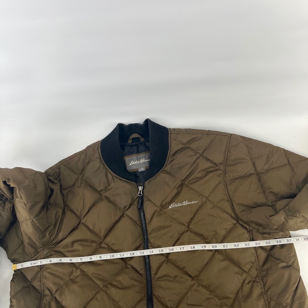 Eddie Bauer EB650 Down Puffer Bomber Jacket Mens‎ 2XL Brown Diamond Quilt Zip - Picture 8 of 10